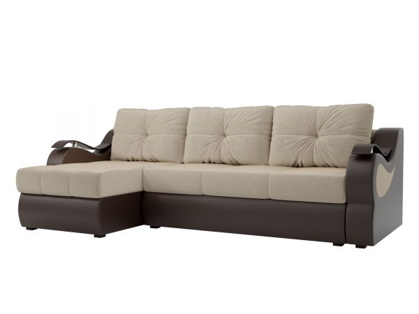 Угловой диван из искусственной кожи от производителя Меркурий Левый Цвет бежевый