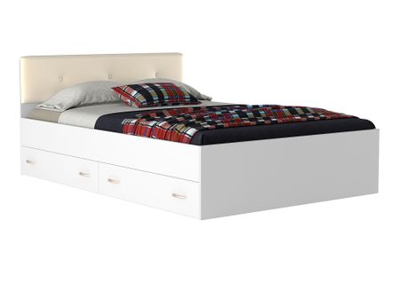 Полутороспальная кровать с ящиками и матрасом от производителя ГОСТ Виктория ЭКО-П 140х200 Цвет белый